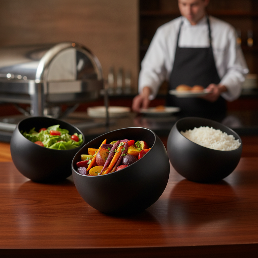 Melamine Black Serving Bowl 0.8L for Buffet Presentations