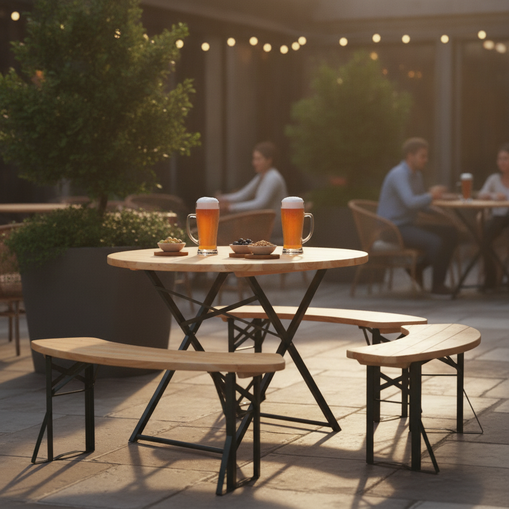 Wood Beer Bench and Round Table Set 750mm for Outdoor Hospitality