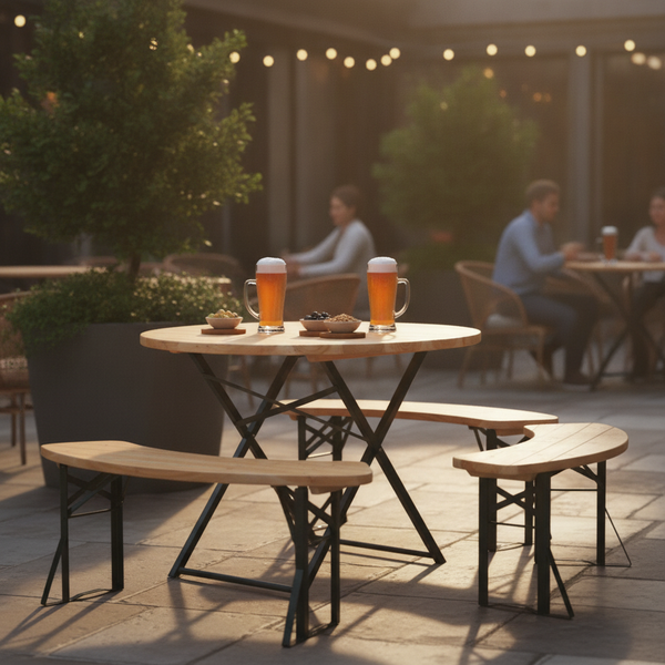 Wood Beer Bench and Round Table Set 750mm, Wood