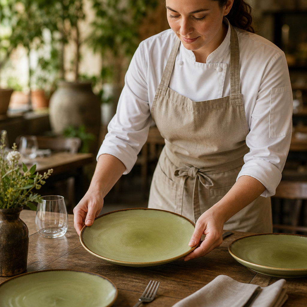 Rustic Coupe Plates Green Porcelain for Farm-to-Table Dining (Pack of 12)