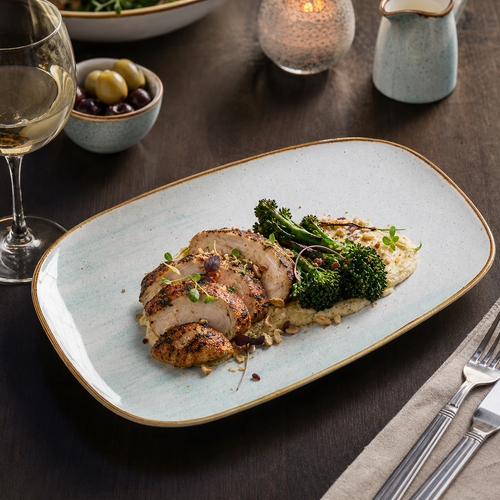 Chefs Oblong Plates Blue White Vitrified Ceramic for Dining Experiences (Pack of 6)