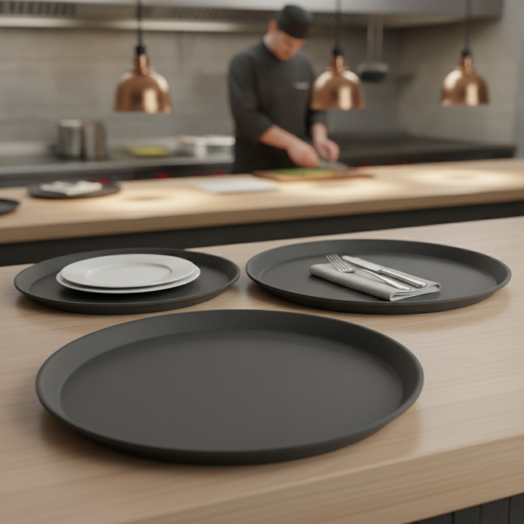 Polypropylene Round Non-Slip Tray Black for Serving (280mm, 356mm, 406mm)