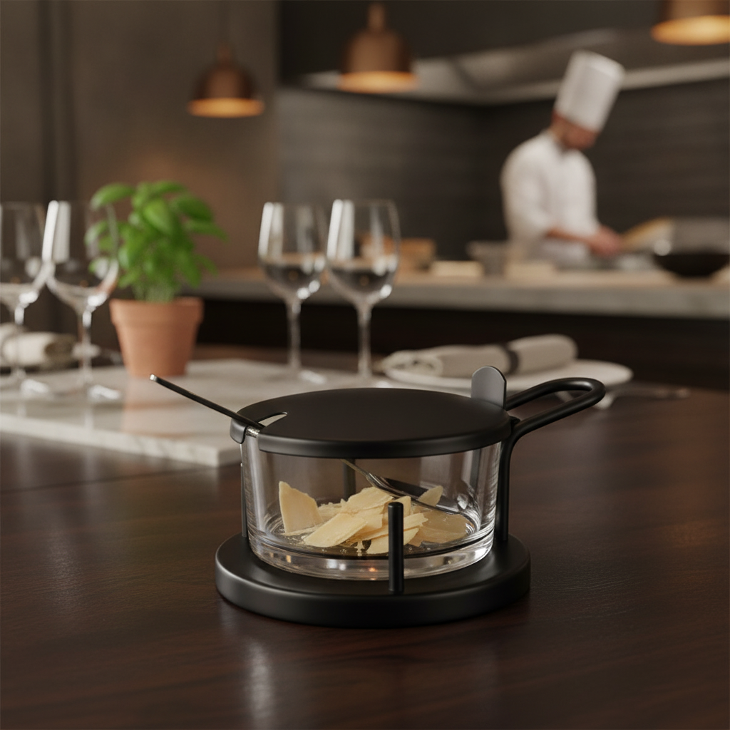 Stainless Steel and Glass Cheese Dish 0.18L for Italian Dishes