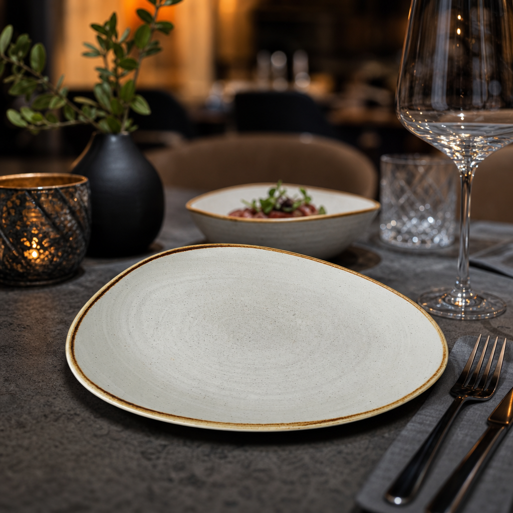 Plates Grey Porcelain for Hospitality Use (Pack of 12)
