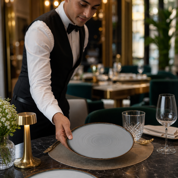 Walled Plates 260mm Grey Vitrified Porcelain, Fully Vitrified Porcelain, pack of 6