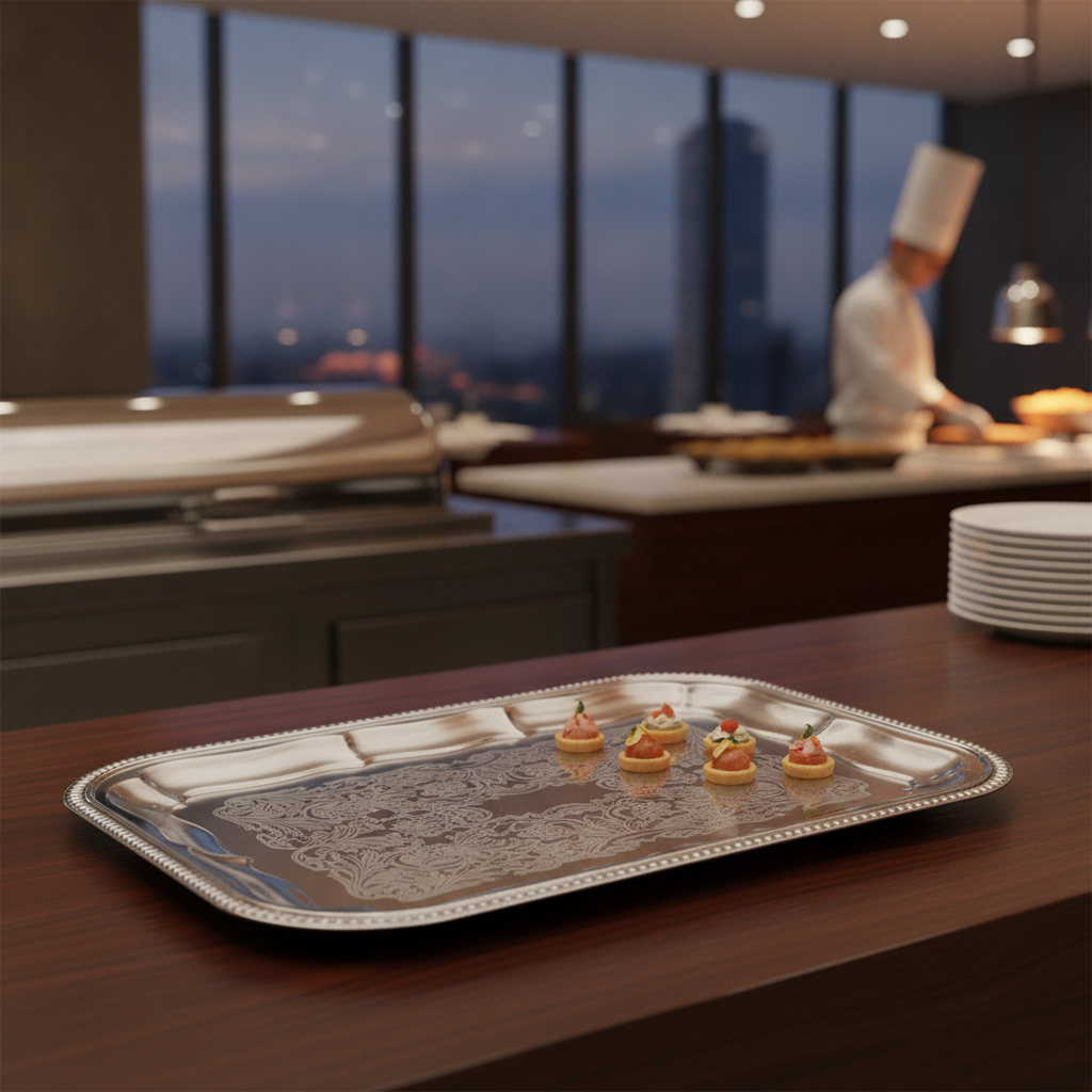 Chrome Food Presentation Tray 410 x 310mm for Weddings & Buffets