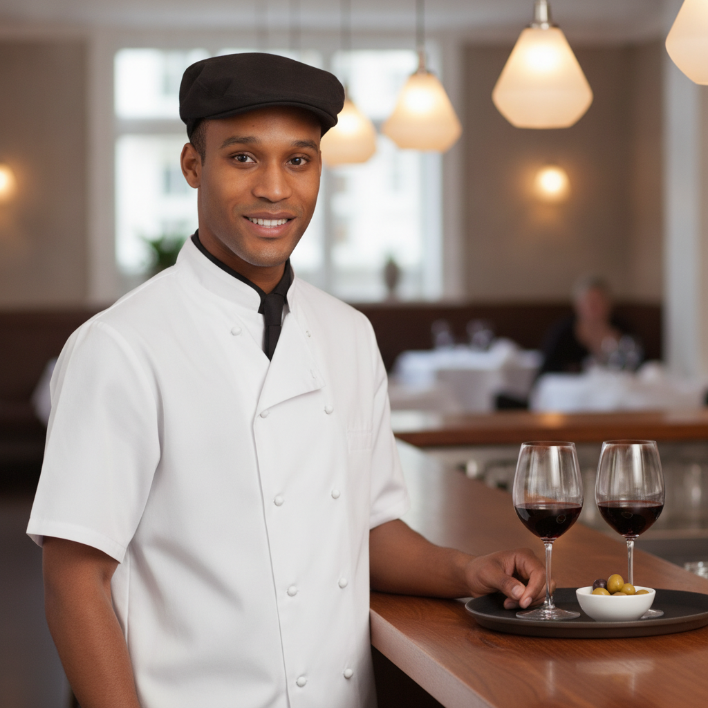 Cotton Blend Black Flat Cap for Front of House Staff