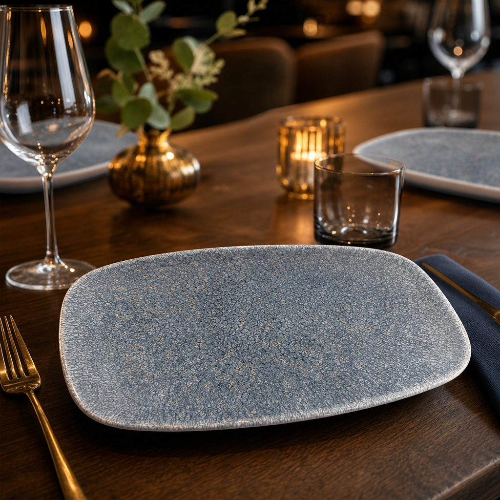 Rectangular Plates Blue Porcelain for Catering & Hospitality (Pack of 12)