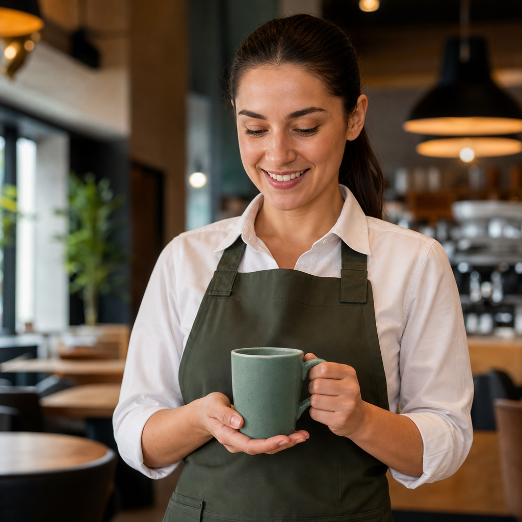 Mugs 340ml Green Porcelain for Coffee Shops & Cafés (Pack of 6)