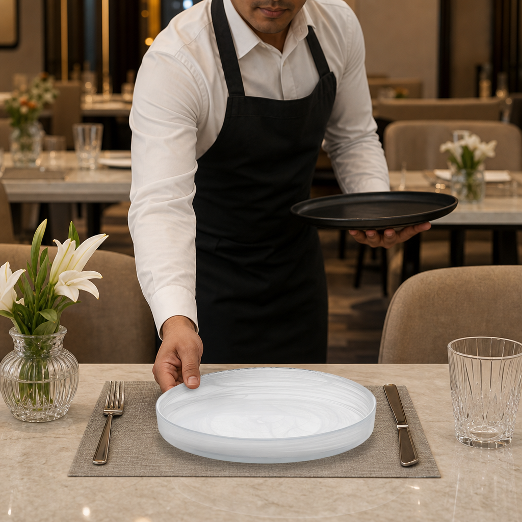 Handmade Plates Alabaster Finish Glass for Elegant Dining (Pack of 6)