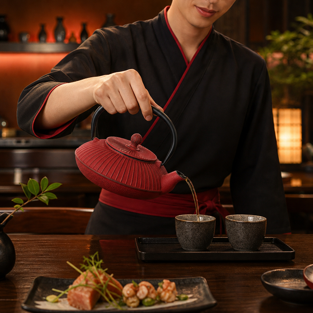 Cast Iron Teapot in Red for Stylish Hot Drinks Presentation