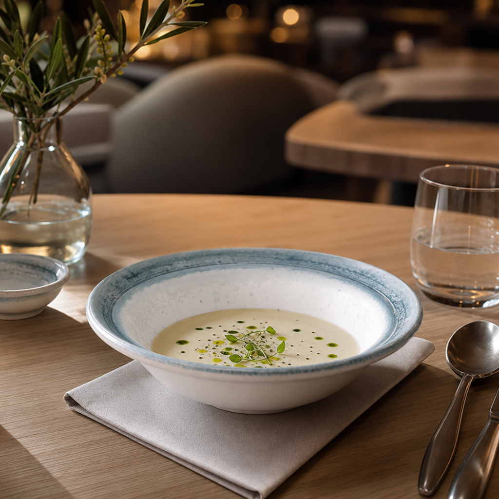 Finca Nova Rimmed Soup Bowls 210mm in Blue & White for Restaurants & Cafés