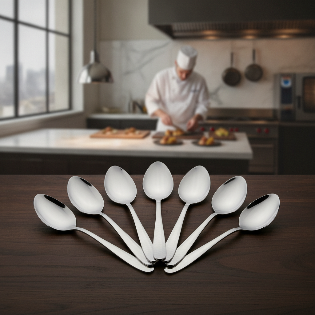 18/10 Stainless Steel Hammered Medium Serving Spoon for Catering (Pack of 6)