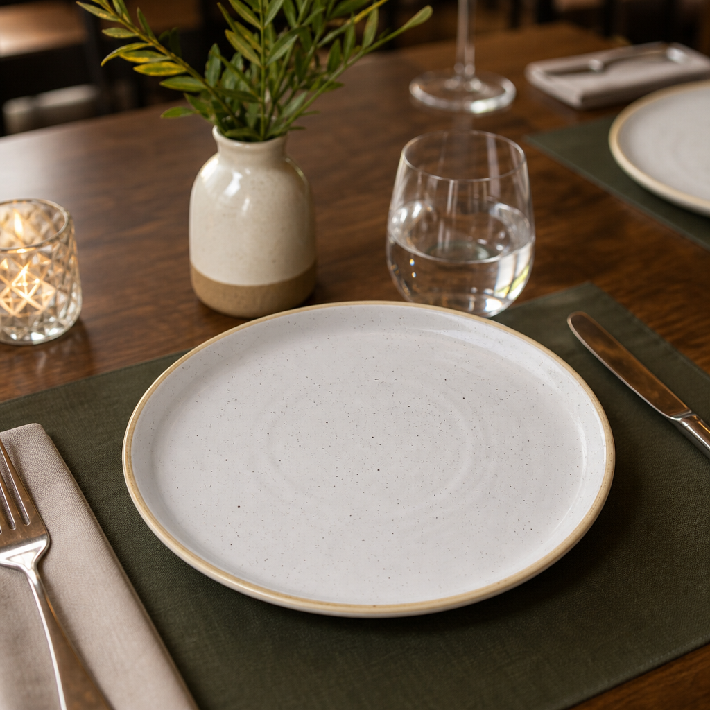 Hand Decorated Walled Plates White Vitrified Ceramic for Dining Tables (Pack of 6)