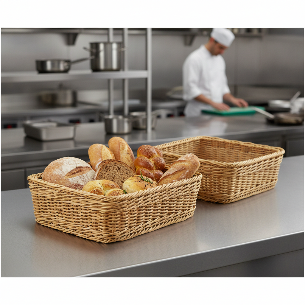 Polyethylene Polywicker Rectangular Display Basket 360x300mm for Food Presentation