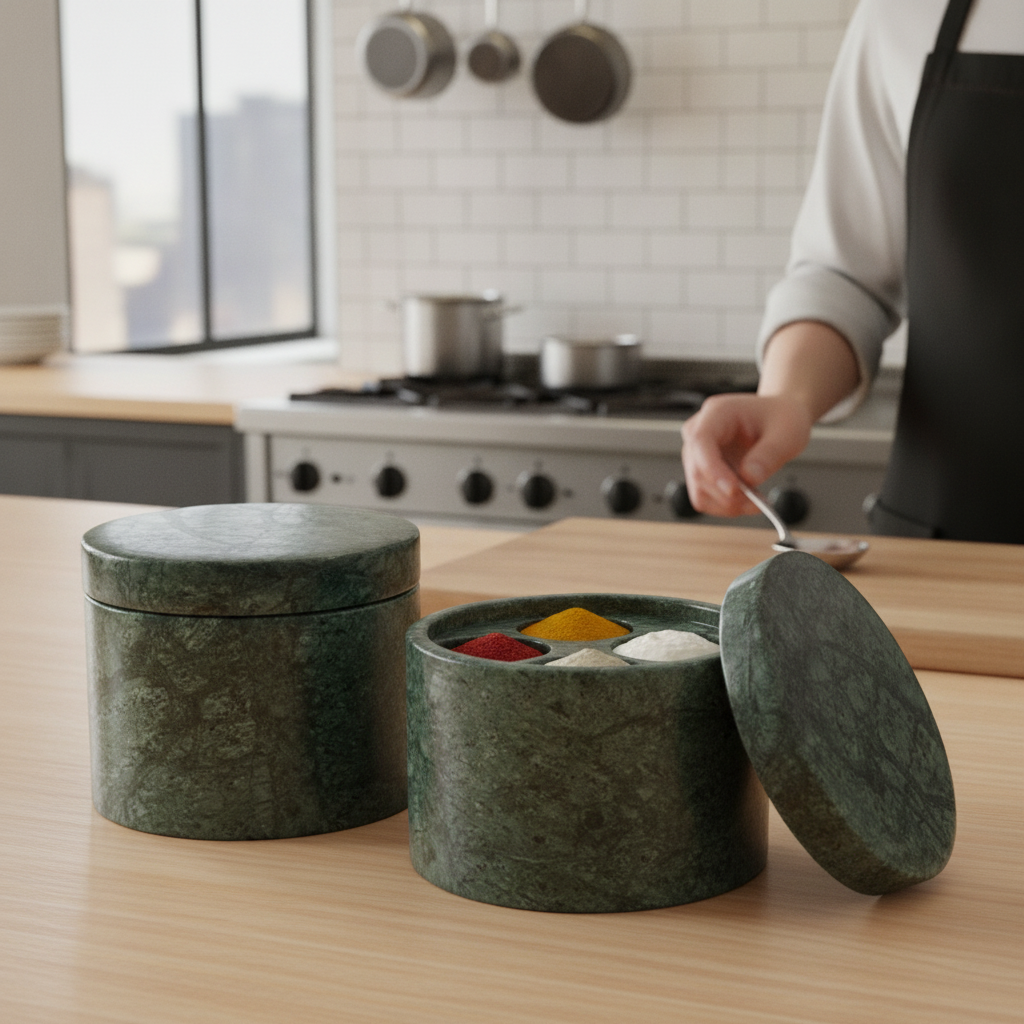 Stone Green Marble Box 60mm for Serving Dips & Spices (Pack of 2)