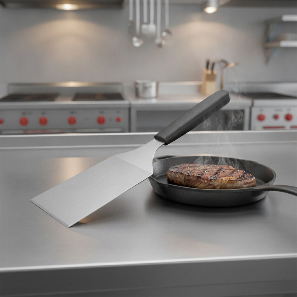 Stainless Steel Grill Turner 12cm with Heat-Resistant Handle for Safe Cooking