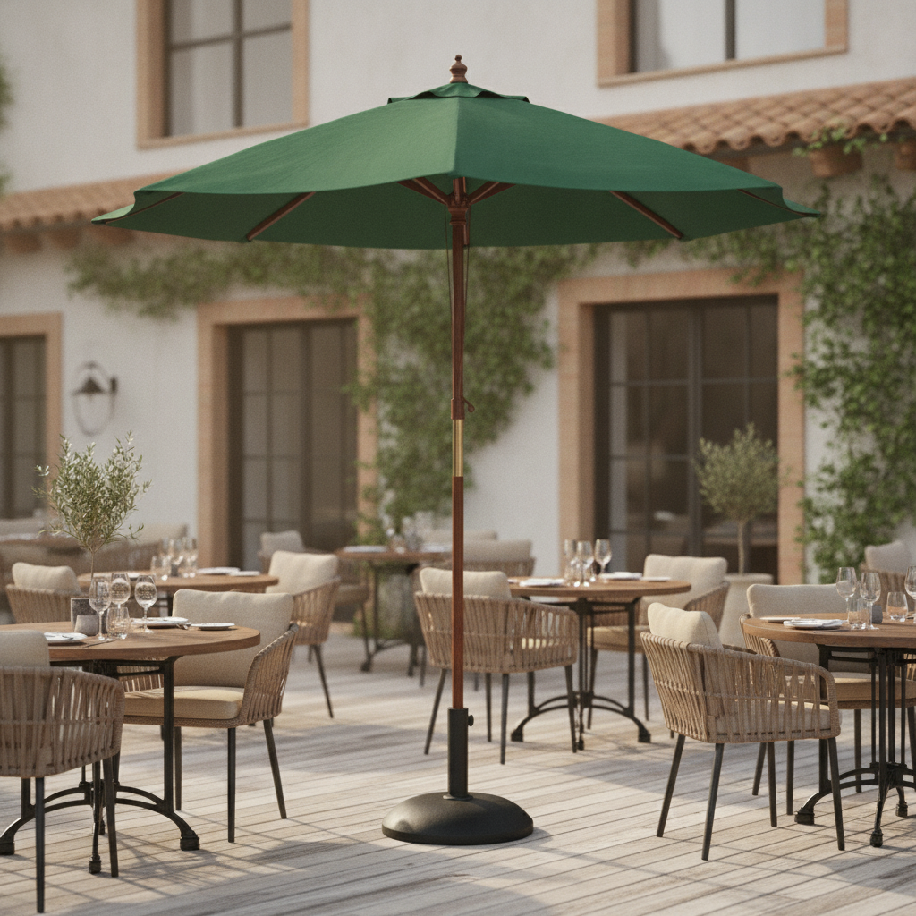 Wood and Polyester Round Parasol 3m for Outdoor Spaces