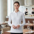 Cotton Blend White Long Sleeve Polo for Staff Uniforms