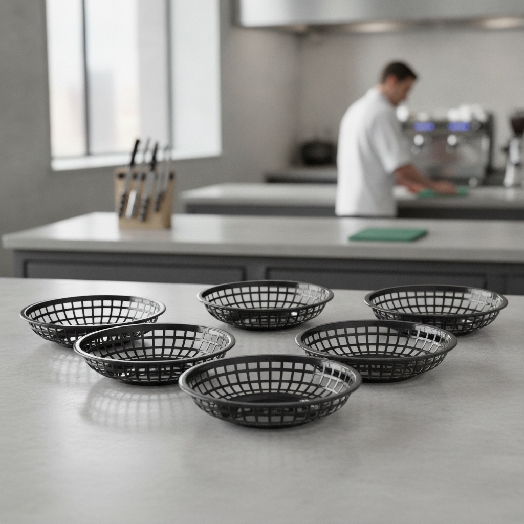Polypropylene Round Food Basket 200mm for Casual Dining (Pack of 6)