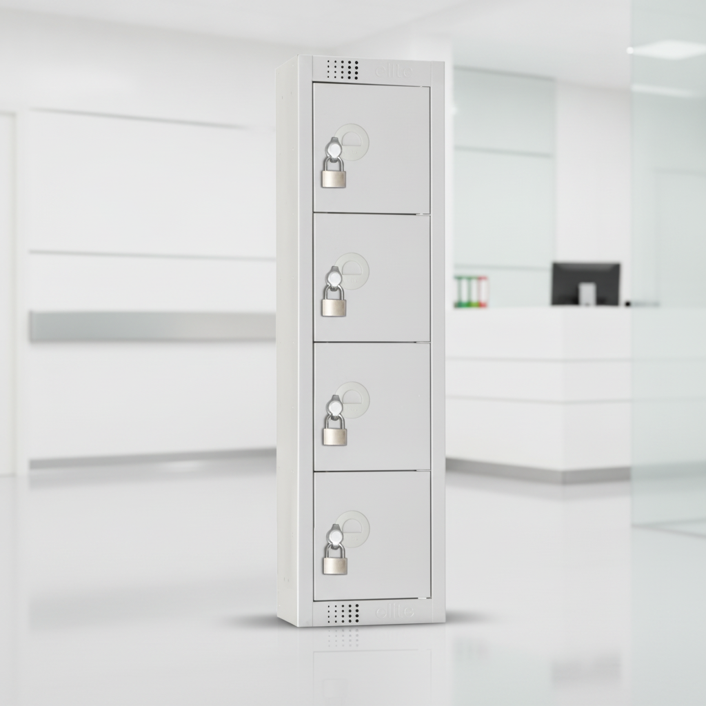 Steel Grey Four Door Personal Effects Lockers for Medical Facilities