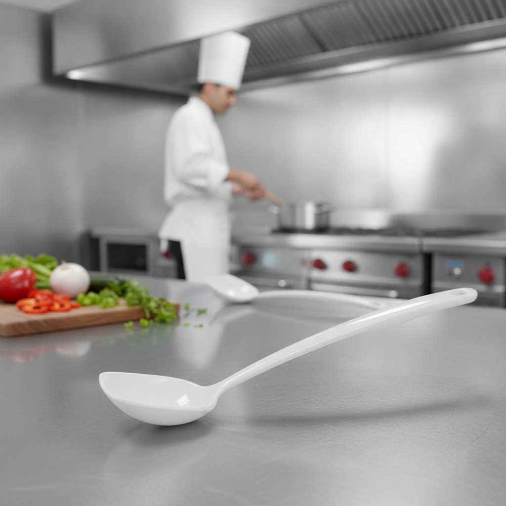 Melamine Long White Serving Spoon 255mm for Commercial Kitchens