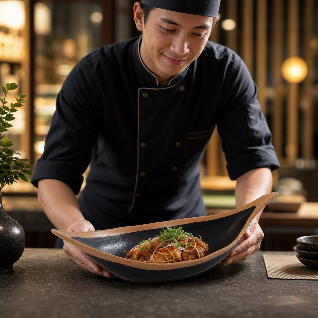 Leaf-Shaped Bowl 305mm Brown Melamine for Food Presentation
