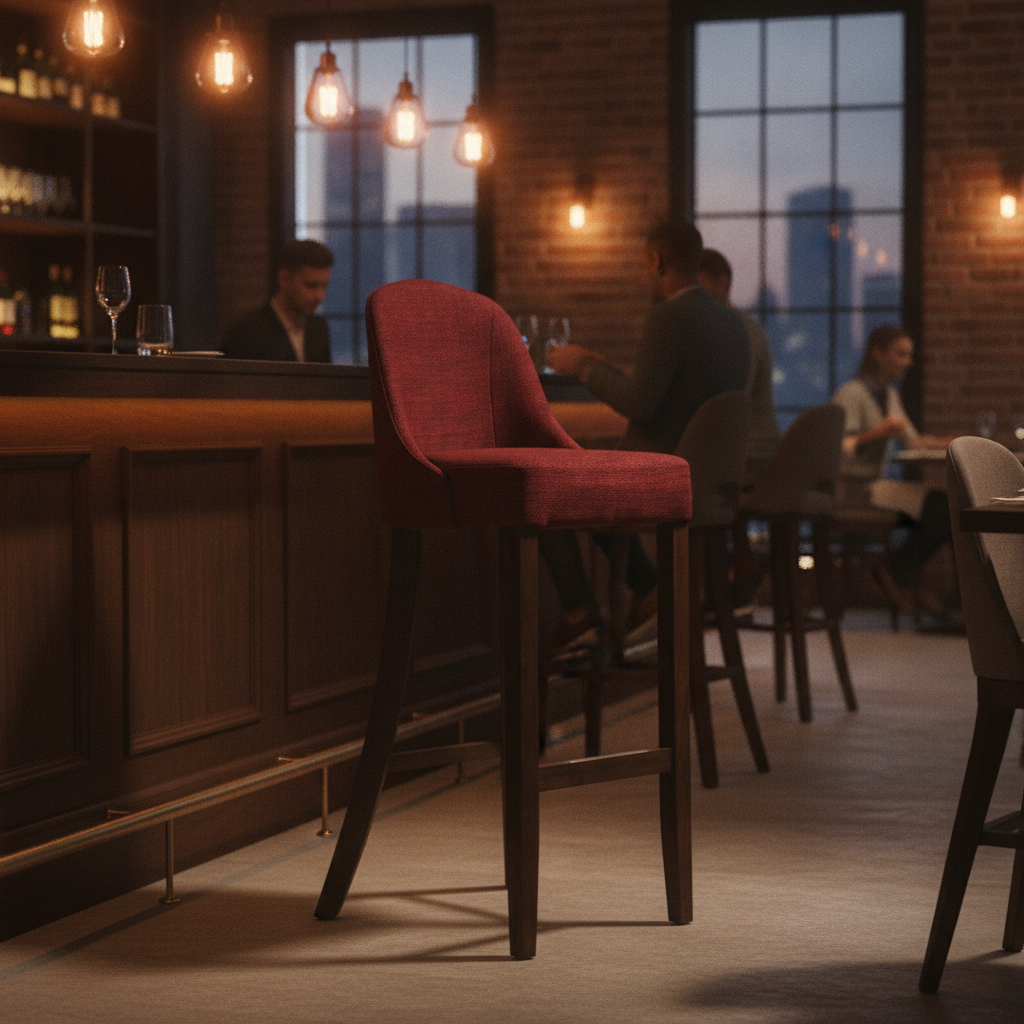 Rubber Wood Bar Chair with Shetland Scarlett Upholstery 1030mm for Commercial Use