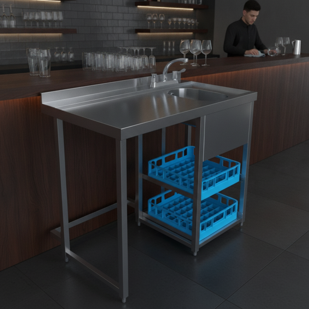 Stainless Steel Glass Wash Station 1000mm for Bars & Pubs