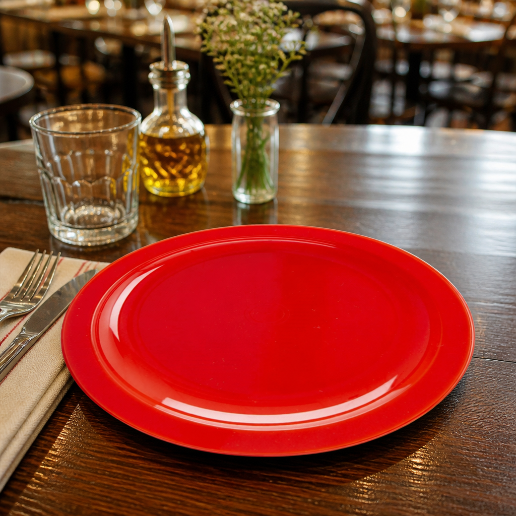 Polypropylene Plates 174mm Red Ceramic for Schools & Institutions (Pack of 12)