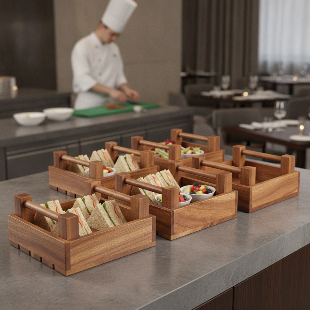 Wood Natural Hardwood Square Crates 200mm for Buffet Service (Pack of 4)