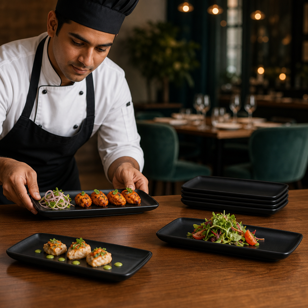 Rectangular Trays 272x125mm Vitrified Stoneware for Dining (Pack of 6)