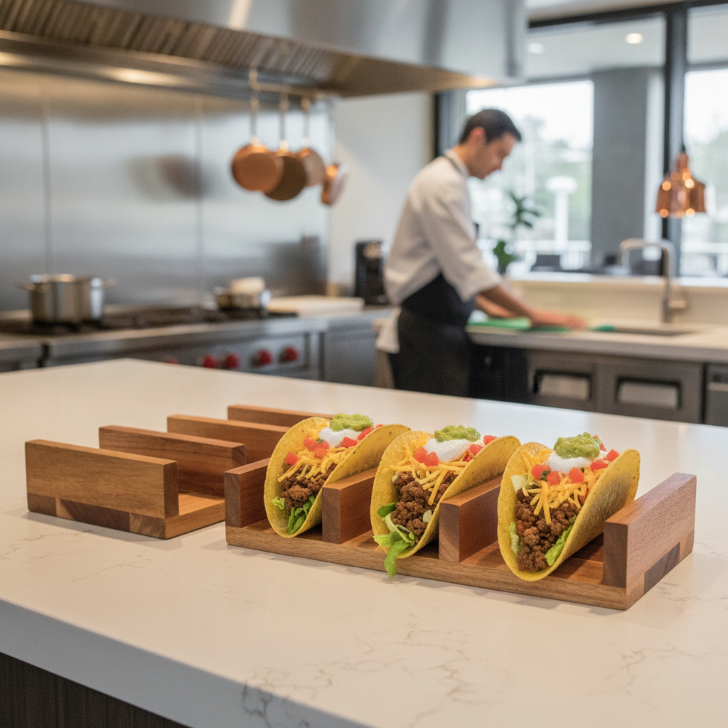 Acacia Wood Taco Stand for Serving Tacos & Buffets