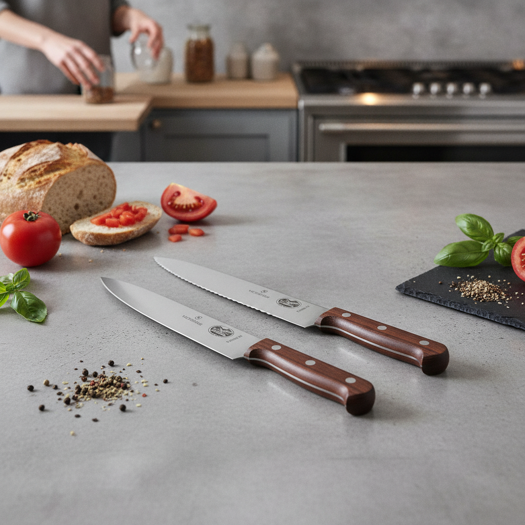 Stainless Steel Kitchen Knife Set with Wooden Handles for Home Cooking