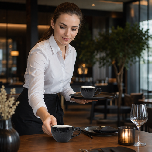 Alumina Low Cups 228ml Black Vitrified Ceramic for Stylish Beverage Service (Pack of 36)