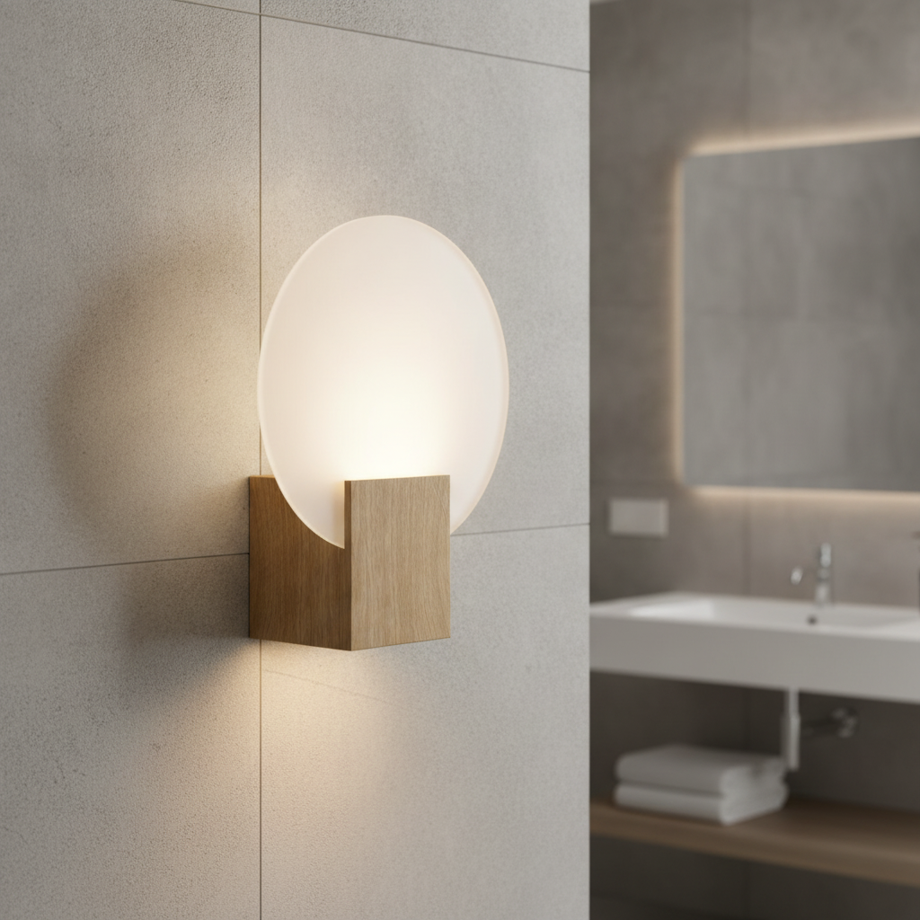 Plastic Wall Light with Tempered Glass Shade for Bathrooms