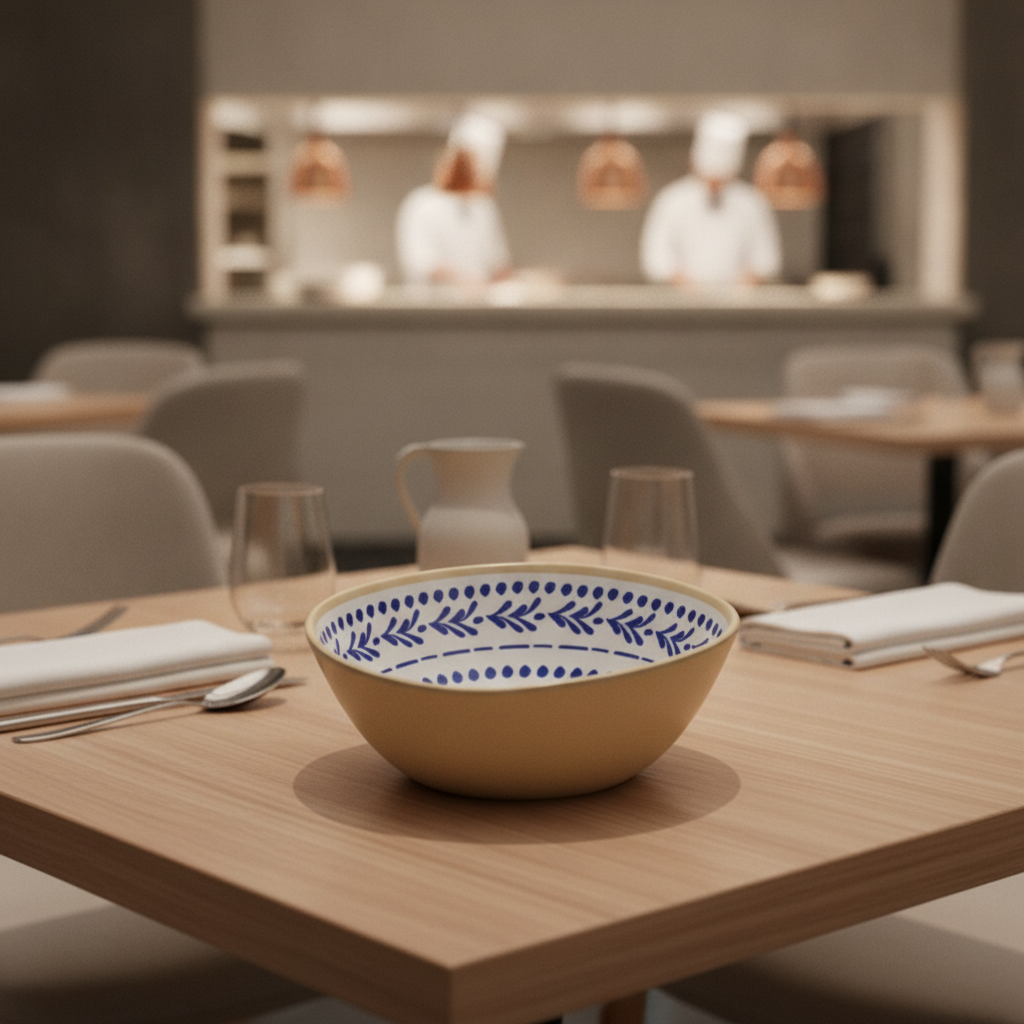 Melamine Bowl with Blue & White Decorative Interior 160mm for Catering & Hospitality