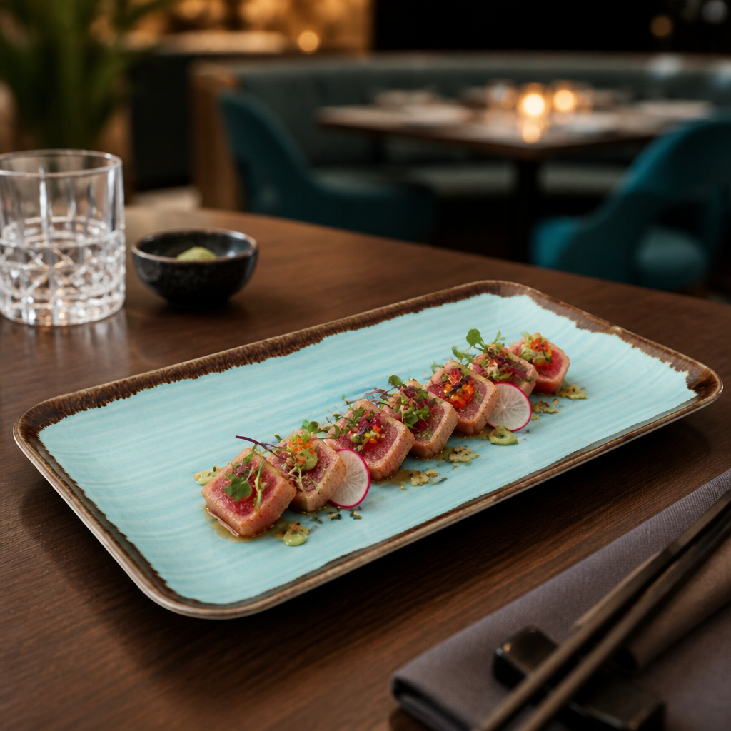 Organic Coupe Rectangular Platter Turquoise Vitrified Porcelain for Stylish Dining (Pack of 6)