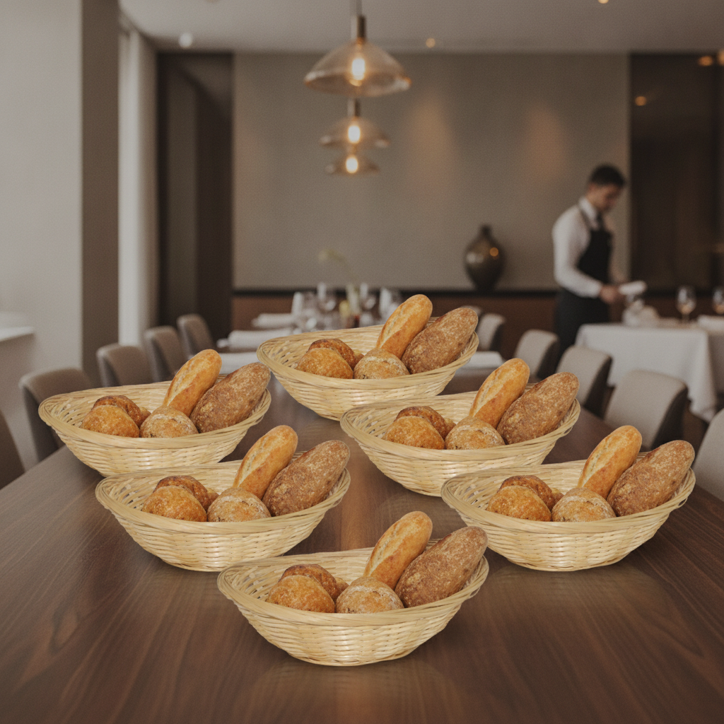 Wicker Oval Bread Basket 228x178mm for Serving and Display (Pack of 6)