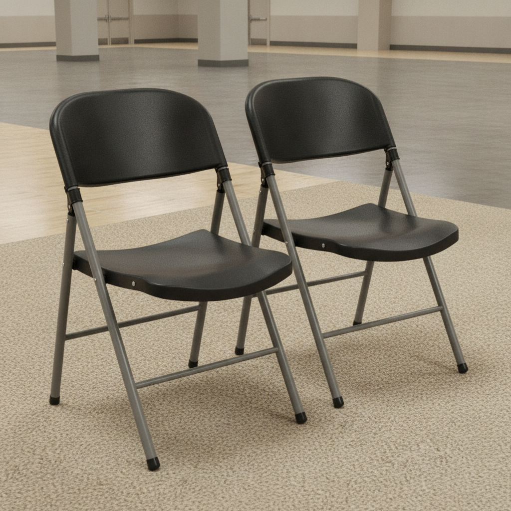 Steel Frame Black Foldaway Utility Chairs 810x490mm for Events (Pack of 2)