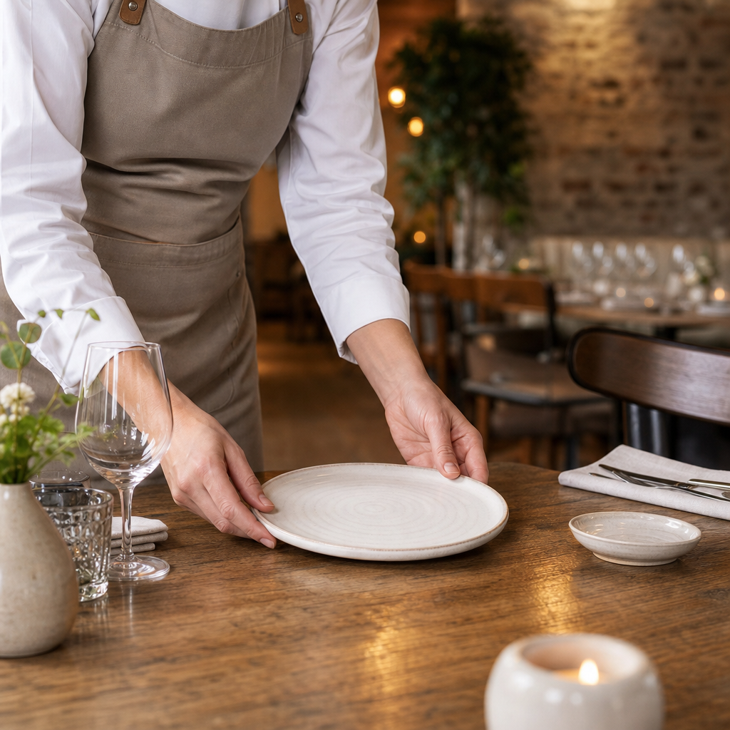 Small Rim Plates White Stoneware for Rustic Dining (Pack of 6)