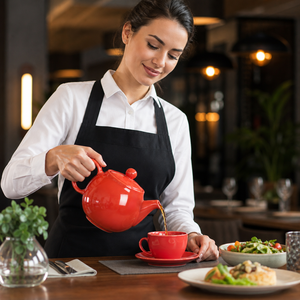 Stoneware Red Teapots 450ml for Table Service (Pack of 2)