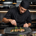 Oblong Plates Black Vitrified Ceramic for Food Presentation