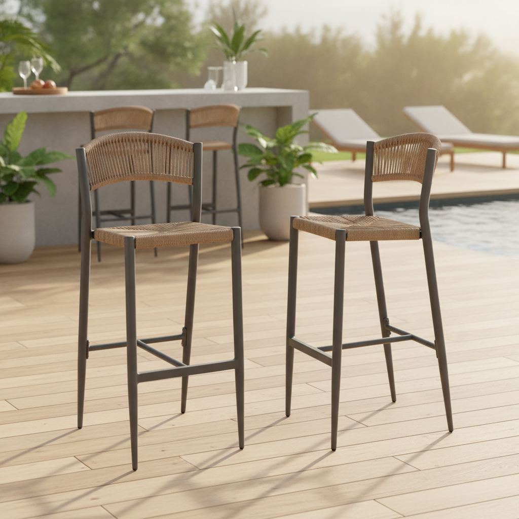 Rattan Outdoor Bar Stools with Aluminium Frame 1040mm for Stylish Seating (Pack of 2)