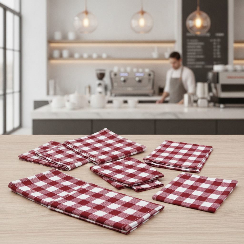 Polyester Gingham Napkins 410mm for Cafés & Tea Rooms (Pack of 10)