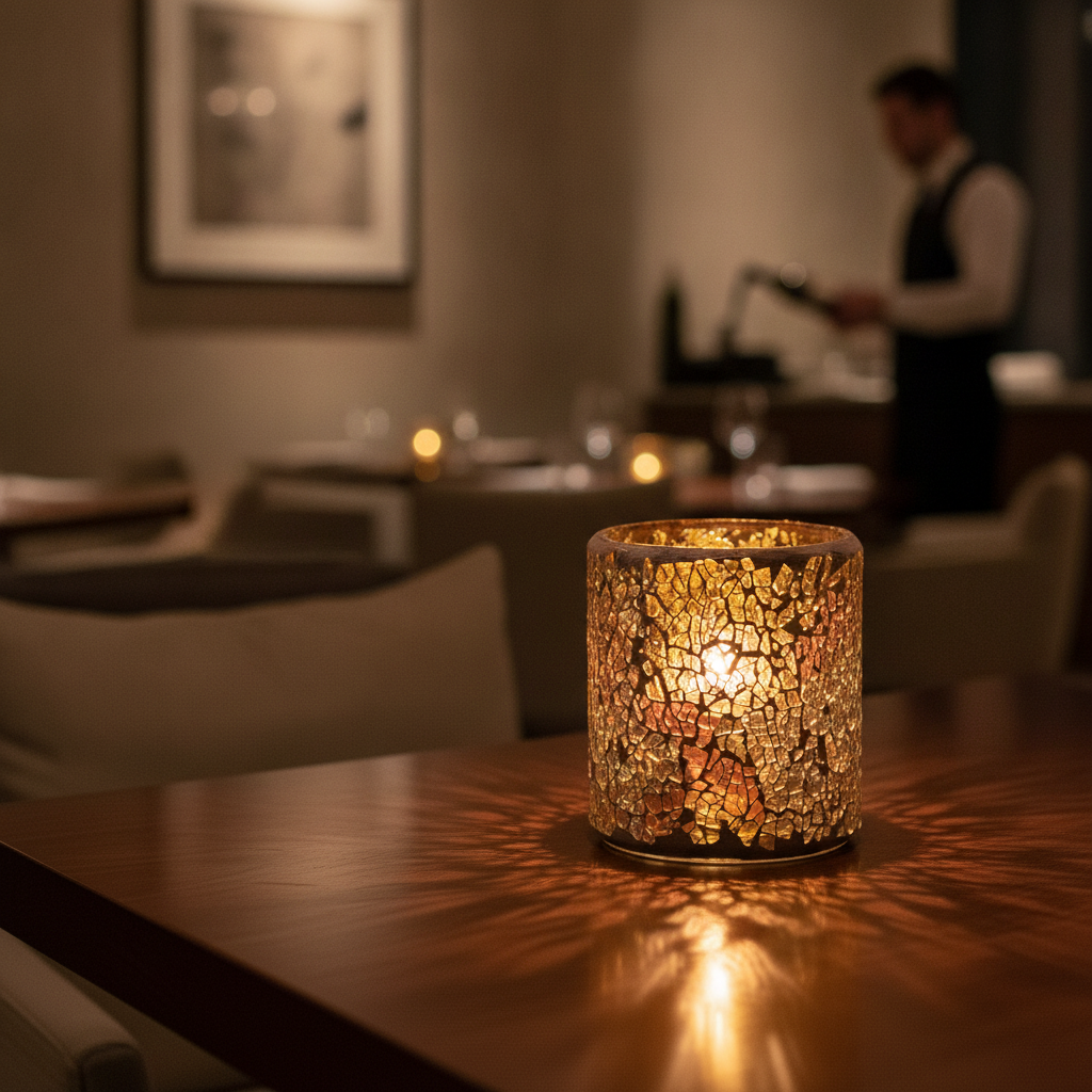 Crackle Glass Votive Lamp 340mm for Enhancing Dining Experience