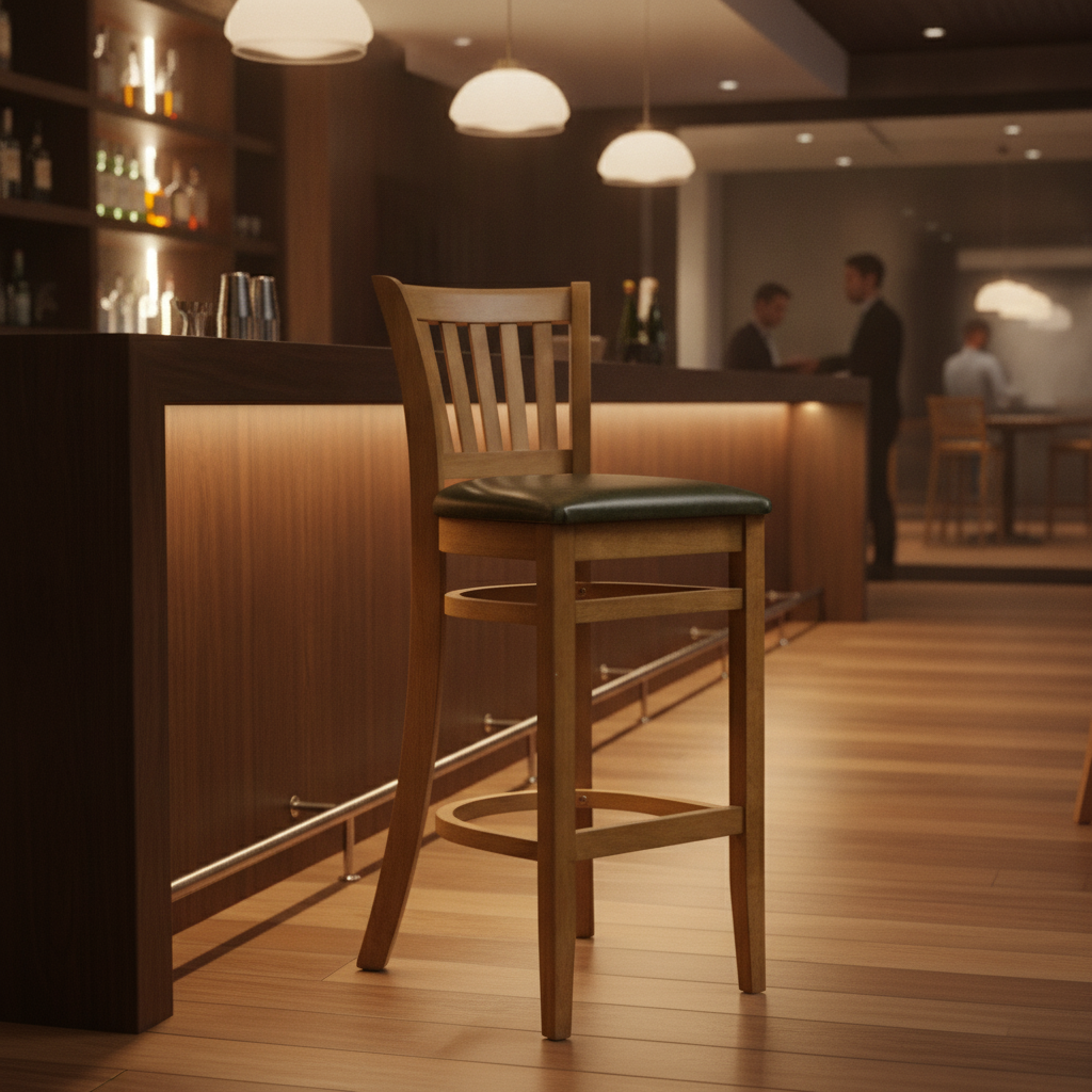 Rubber Wood Bar Chair with Padded Seat 1100mm for Commercial Use