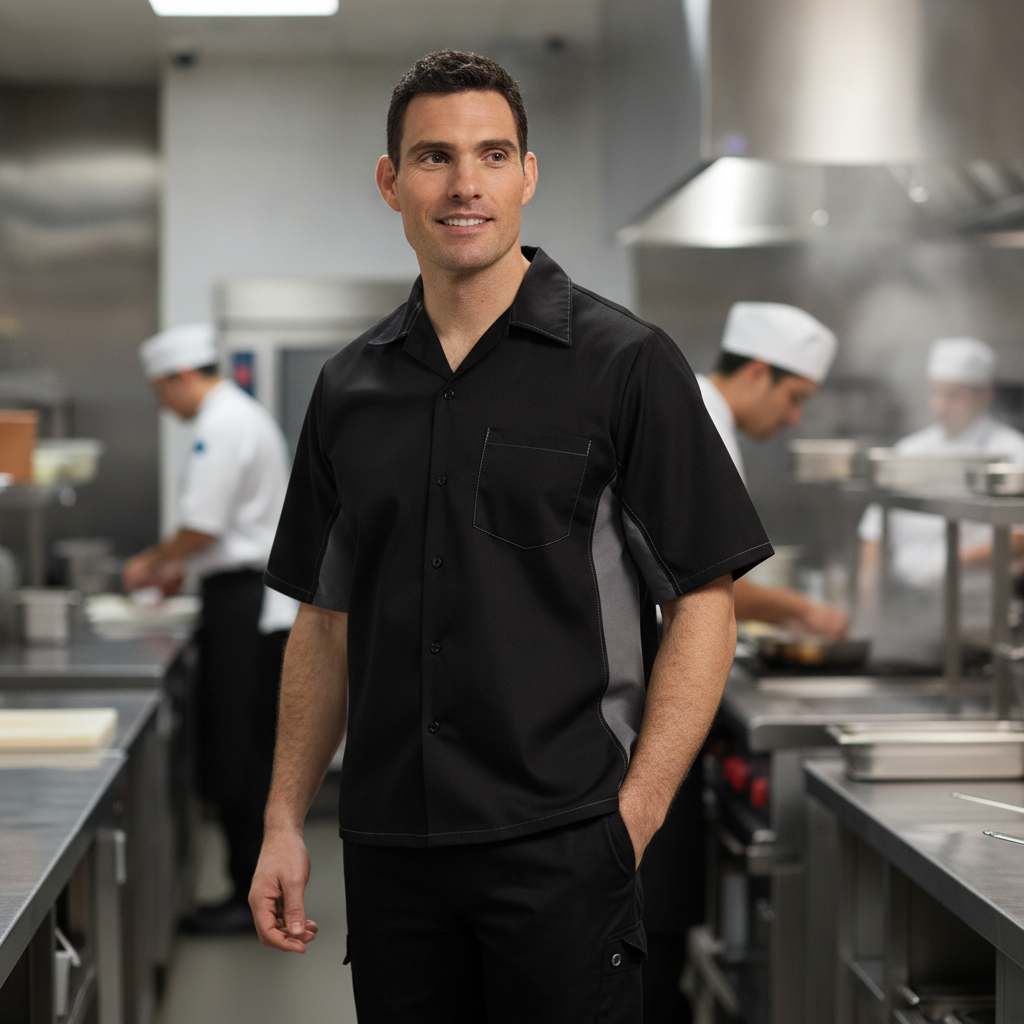 Polycotton Black Unisex Contrast Shirt for Hospitality