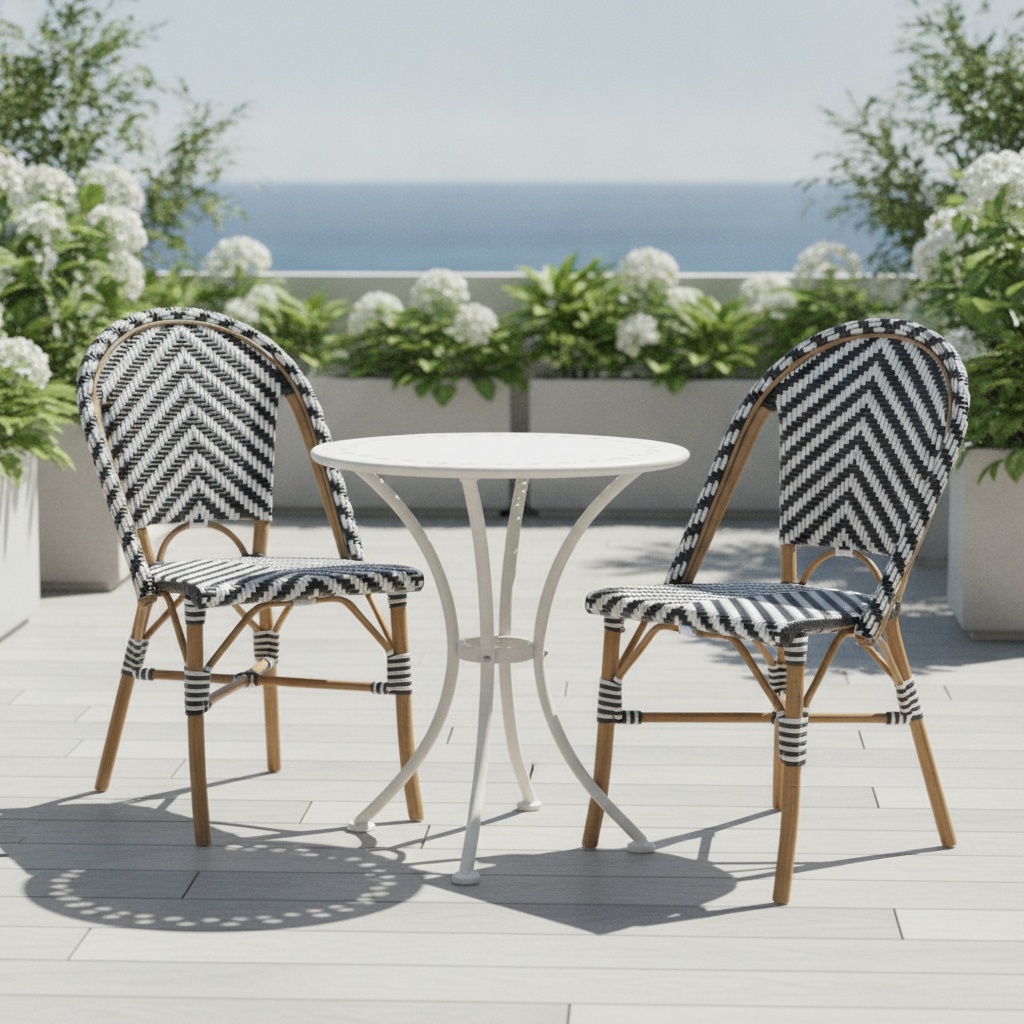 Aluminium & PE Wicker Rattan Side Chairs Black 890x564mm for Outdoor Spaces (Pack of 2)