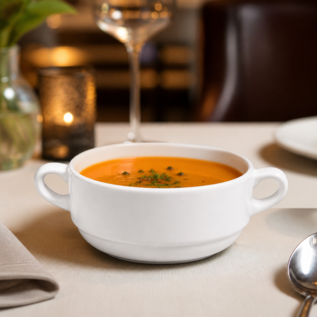 Fine China Handled Soup Bowls 284ml for Elegant Dining